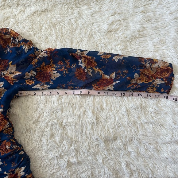 Veronica Beard Dress Hedera Ruched Silk Ruffle Mini Floral Electric Blue Sz 16 - Picture 12 of 12